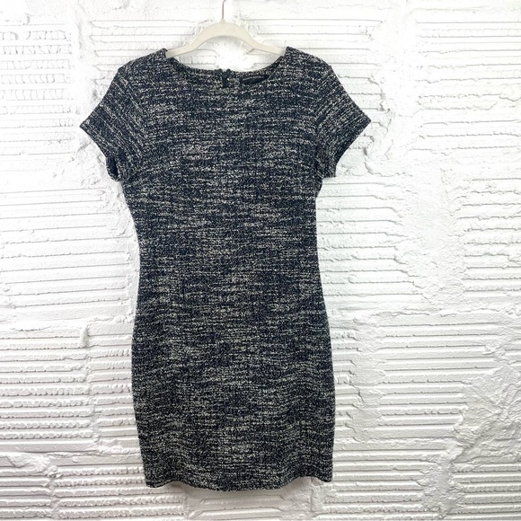 Banana Republic Lined Black & White Tweed Sheath Dress Short Sleeve Back Zip 4 - Picture 1 of 13